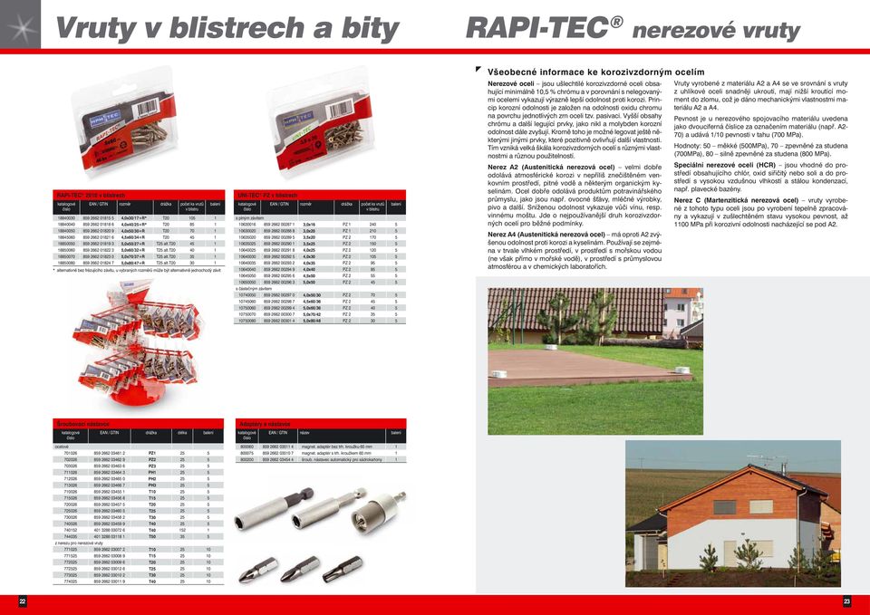 t 1 * alternativně bez frézujícího, u vybraných rozměrů může být alternativně jednochodý UNI-TE PZ v blistrech EAN / GTIN rozměr drážka počet ks vrutů v blistru s plným em 16 9 2662 0027 1 3,016 PZ 1