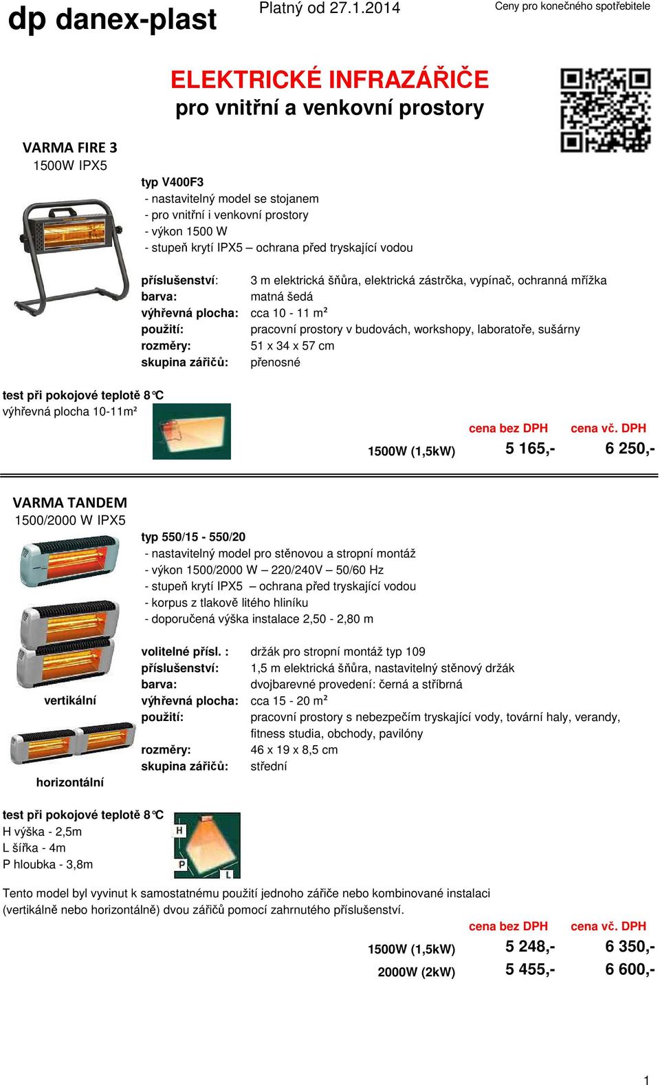 550/15-550/20 - nastavitelný model pro stěnovou a stropní montáž - výkon 1500/2000 W 220/240V 50/60 Hz - doporučená výška instalace 2,50-2,80 m volitelné přísl.