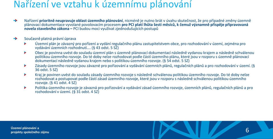 Územní plán je závazný pro pořízení a vydání regulačního plánu zastupitelstvem obce, pro rozhodování v území, zejména pro vydávání územních rozhodnutí. ( 43 odst.