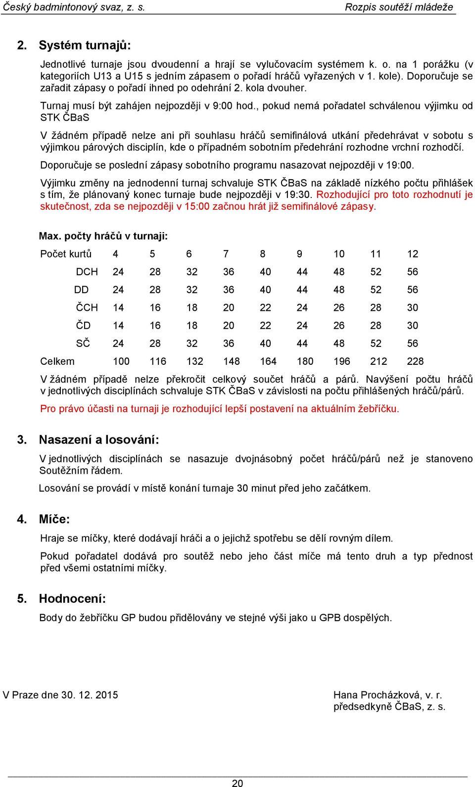 , pokud nemá pořadatel schválenou výjimku od STK ČBaS V žádném případě nelze ani při souhlasu hráčů semifinálová utkání předehrávat v sobotu s výjimkou párových disciplín, kde o případném sobotním