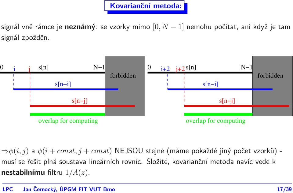 computing φ(i, j) a φ(i + const, j + const) NEJSOU stejné (máme pokaždé jiný počet vzorků) - musí se řešit plná soustava