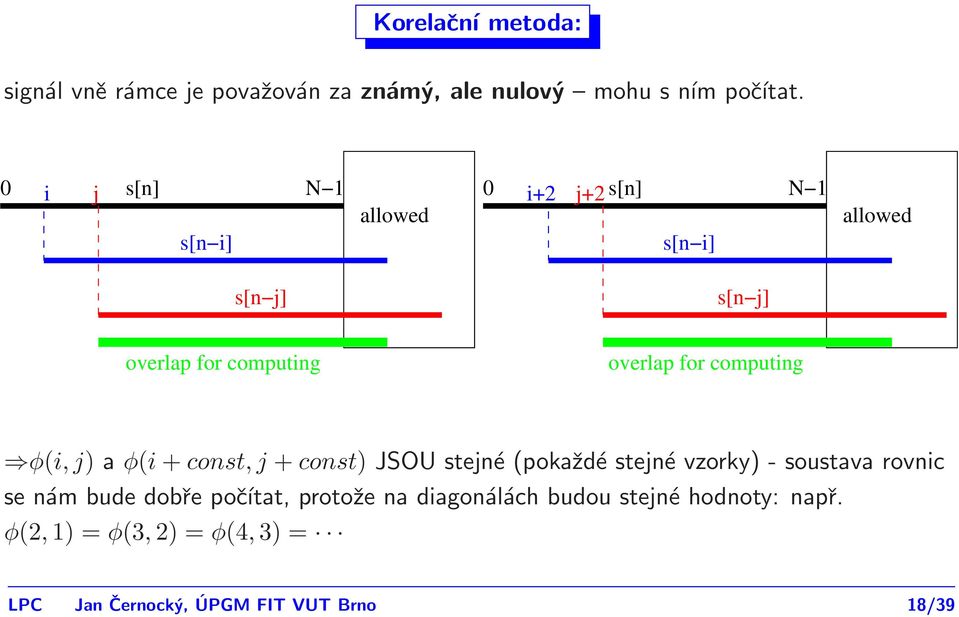 computing φ(i, j) a φ(i + const, j + const) JSOU stejné (pokaždé stejné vzorky) - soustava rovnic se nám bude