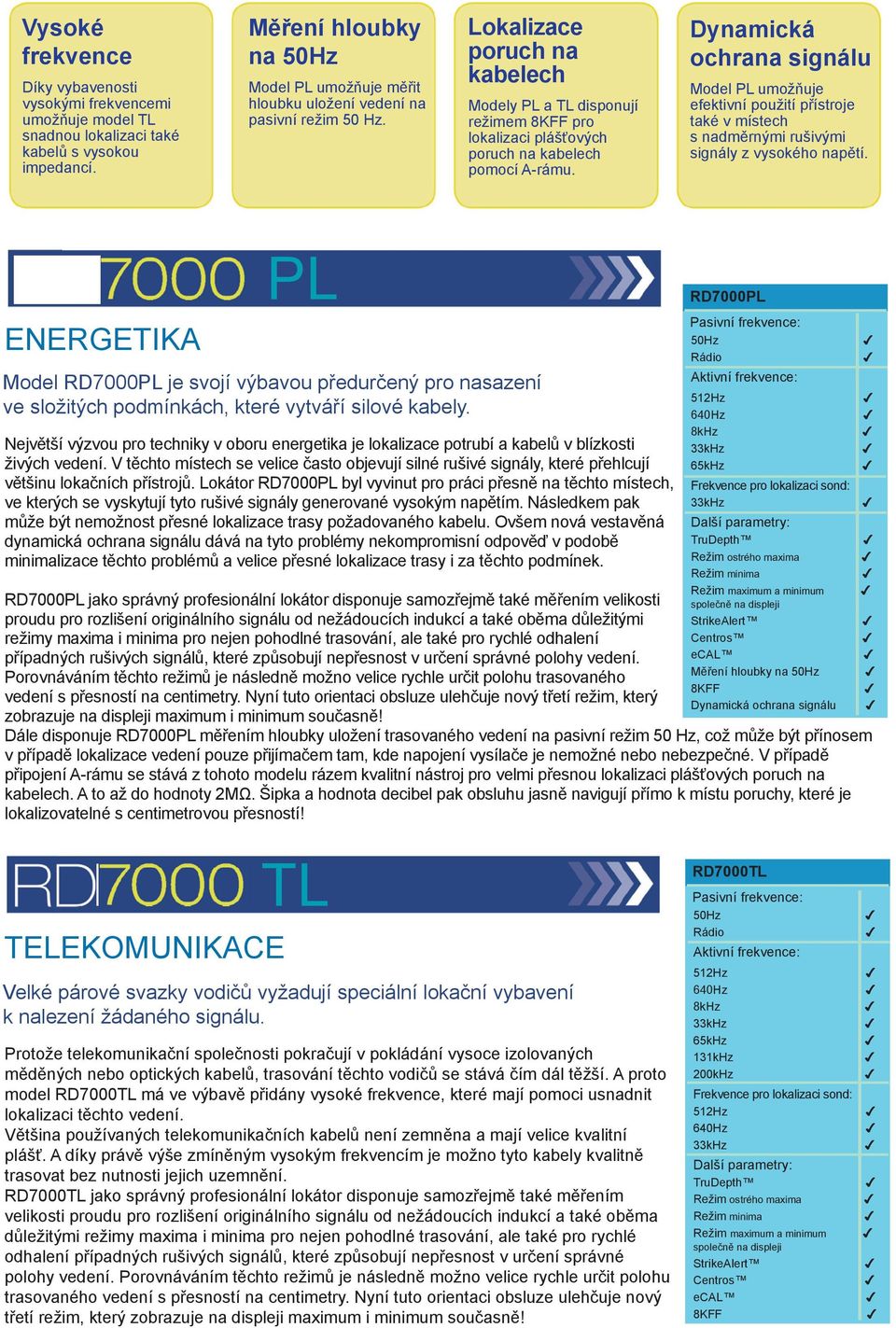 Lokalizace poruch na kabelech Modely PL a TL disponují režimem 8KFF pro lokalizaci plášťových poruch na kabelech pomocí A-rámu.