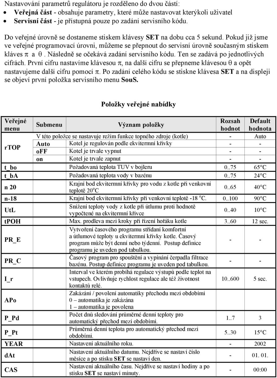 Následně se očekává zadání servisního kódu. Ten se zadává po jednotlivých cifrách. První cifru nastavíme klávesou π, na další cifru se přepneme klávesou θ a opět nastavujeme další cifru pomocí π.