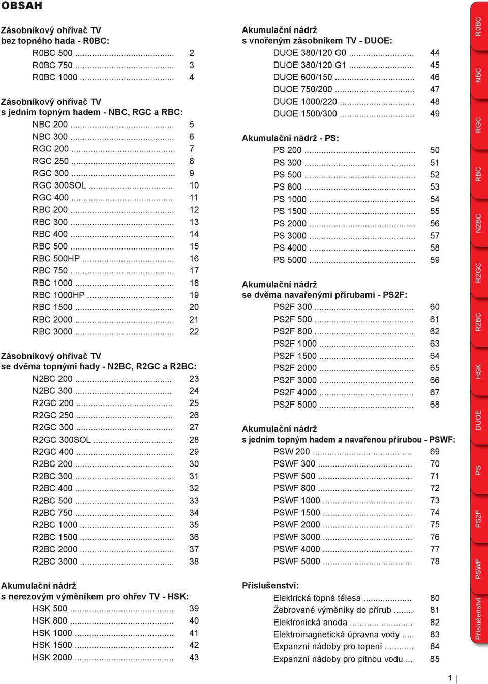 .. 20 RBC 2000... 21 RBC 3000... 22 Zásobníkový ohřívač TV se dvěma topnými hady - N2BC, R2GC a R2BC: N2BC 200... 23 N2BC 300... 24 R2GC 200... 25 R2GC 250... 26 R2GC 300... 27 R2GC 300SOL.