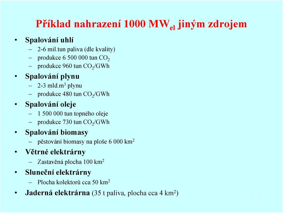 m 3 plynu produkce 480 tun CO 2 /GWh Spalování oleje 1 500 000 tun topného oleje produkce 730 tun CO 2 /GWh Spalování