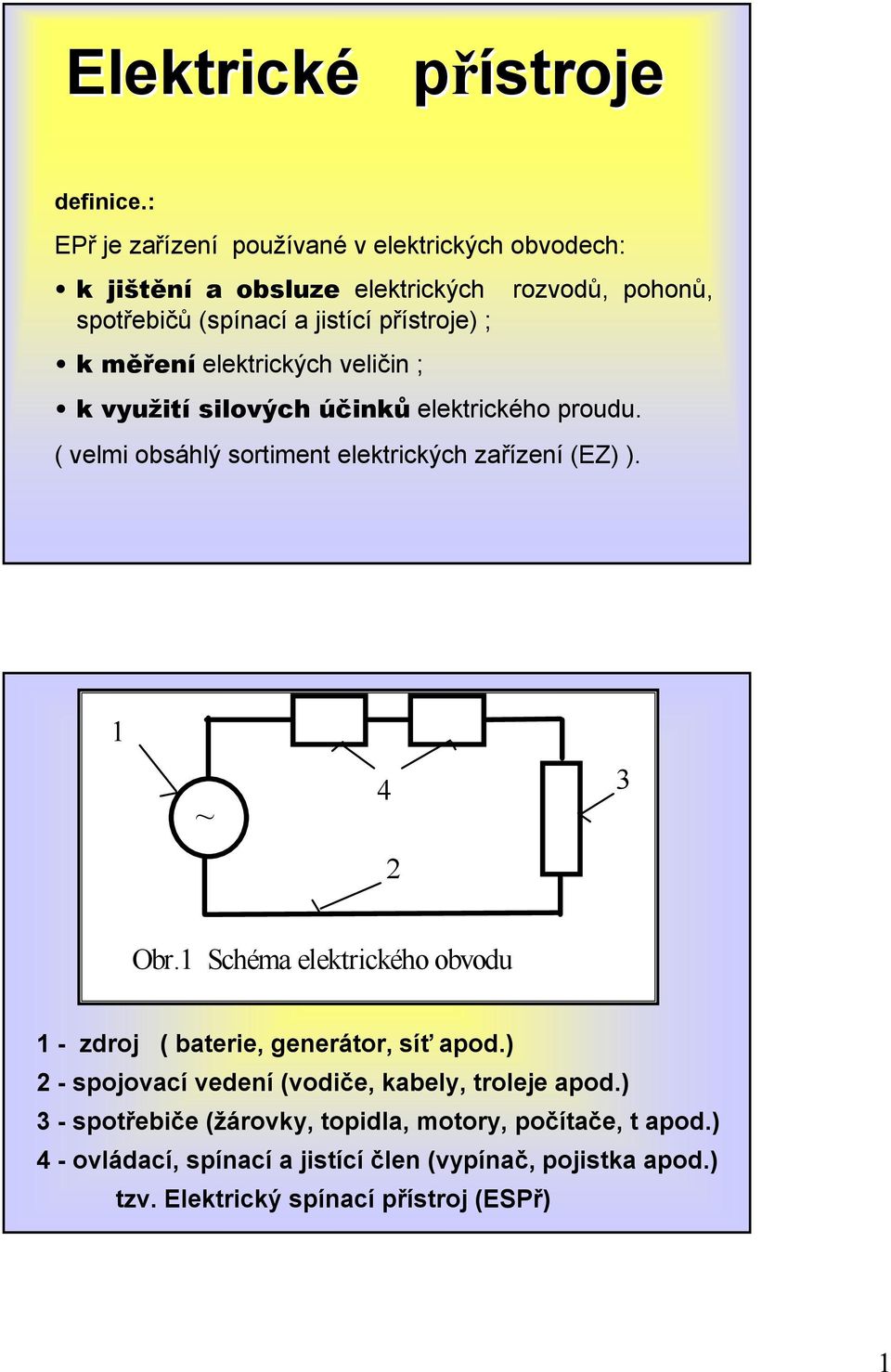 měření elektrických veličin ; k využití silových účinků elektrického proudu. ( velmi obsáhlý sortiment elektrických zařízení (E) ). ~ 4 2 3 Obr.