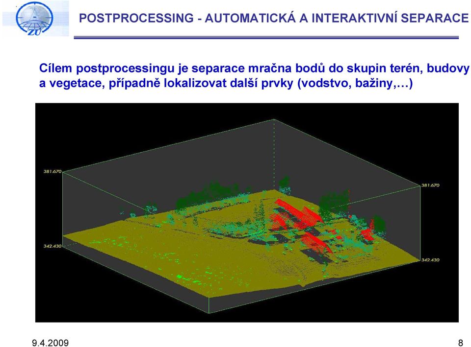 bodů do skupin terén, budovy a vegetace, případně