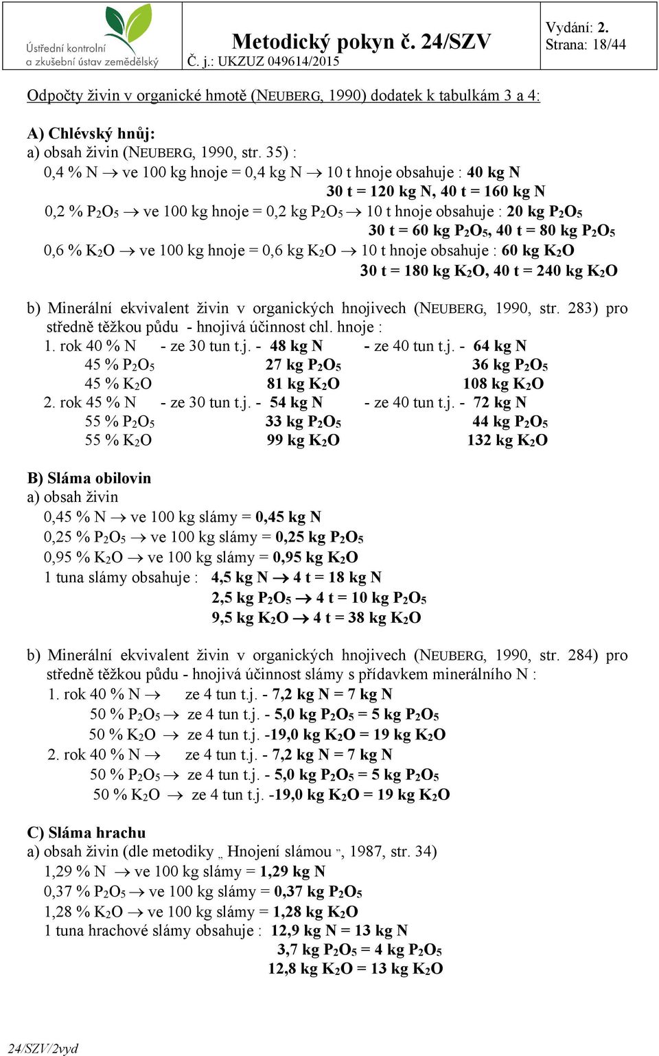 P2O5, 40 t = 80 kg P2O5 0,6 % K 2 O ve 100 kg hnoje = 0,6 kg K 2 O 10 t hnoje obsahuje : 60 kg K 2 O 0 t = 180 kg K2O, 40 t = 240 kg K2O b) Minerální ekvivalent živin v organických hnojivech