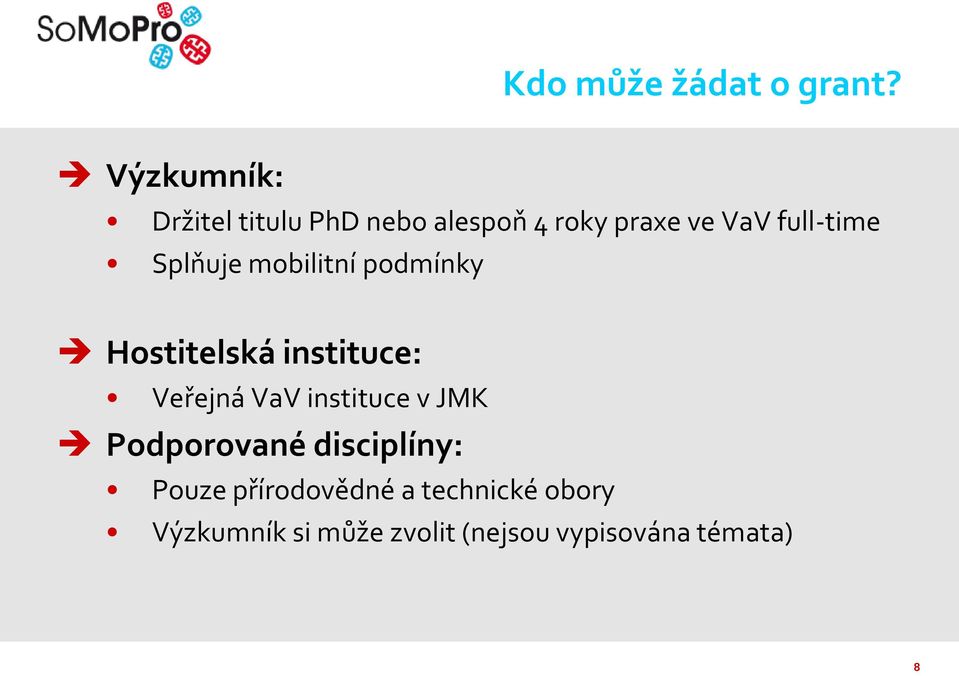 Splňuje mobilitní podmínky Hostitelská instituce: Veřejná VaV instituce