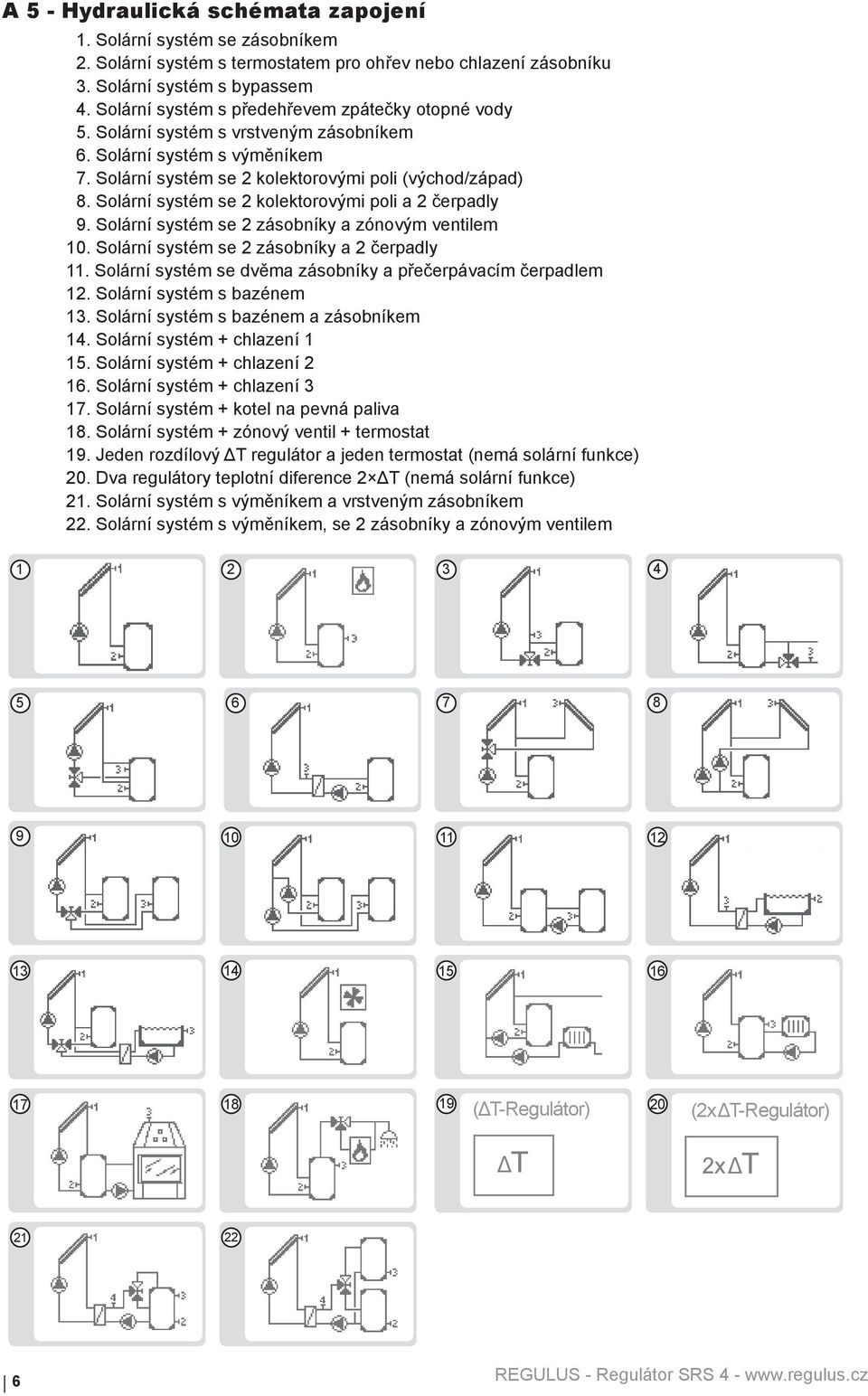 Solární systém se 2 kolektorovými poli a 2 čerpadly 9. Solární systém se 2 zásobníky a zónovým ventilem 10. Solární systém se 2 zásobníky a 2 čerpadly 11.