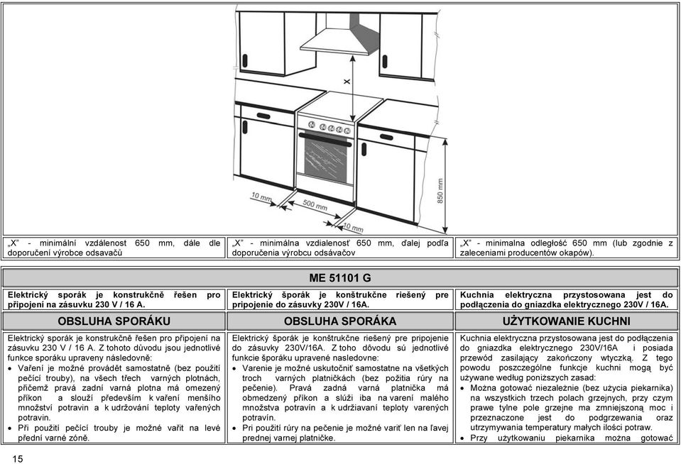 Kuchnia elektryczna przystosowana jest do podłączenia do gniazdka elektrycznego 230V / 16A.