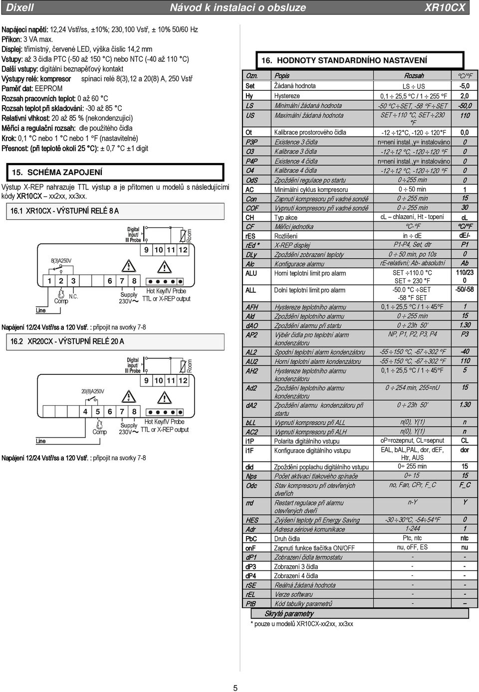 8(3),12 a 20(8) A, 250 Vstř Paměť dat: EEPROM Rozsah pracovních teplot: 0 až 60 C Rozsah teplot při skladování: -30 až 85 C Relativní vlhkost: 20 až 85 % (nekondenzující) Měřící a regulační rozsah: