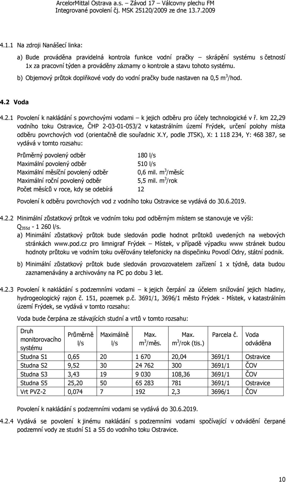km 22,29 vodního toku Ostravice, ČHP 2-03-01-053/2 v katastrálním území Frýdek, určení polohy místa odběru povrchových vod (orientačně dle souřadnic X.