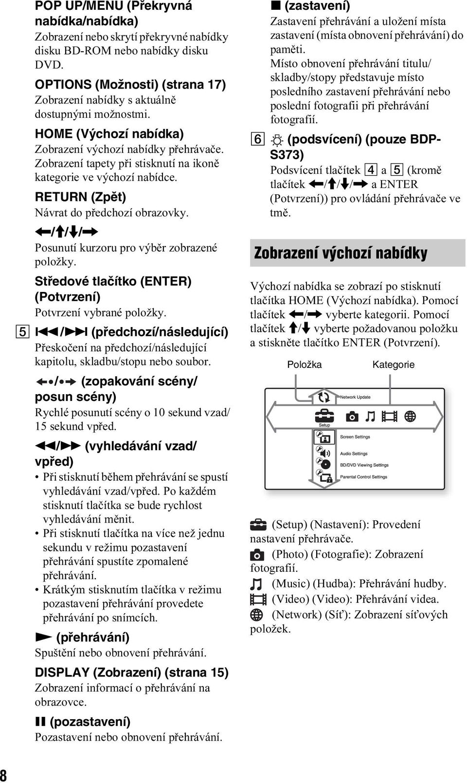 </M/m/, Posunutí kurzoru pro výběr zobrazené položky. Středové tlačítko (ENTER) (Potvrzení) Potvrzení vybrané položky. E.