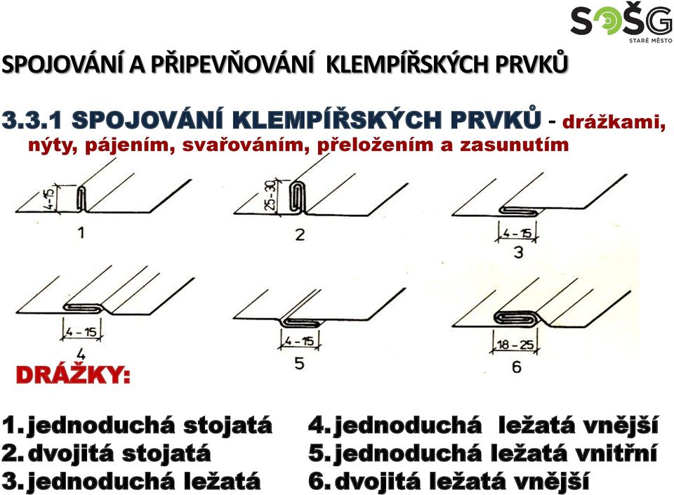 jednoduchá stojatá 2. dvojitá stojatá 3. jednoduchá ležatá 4.