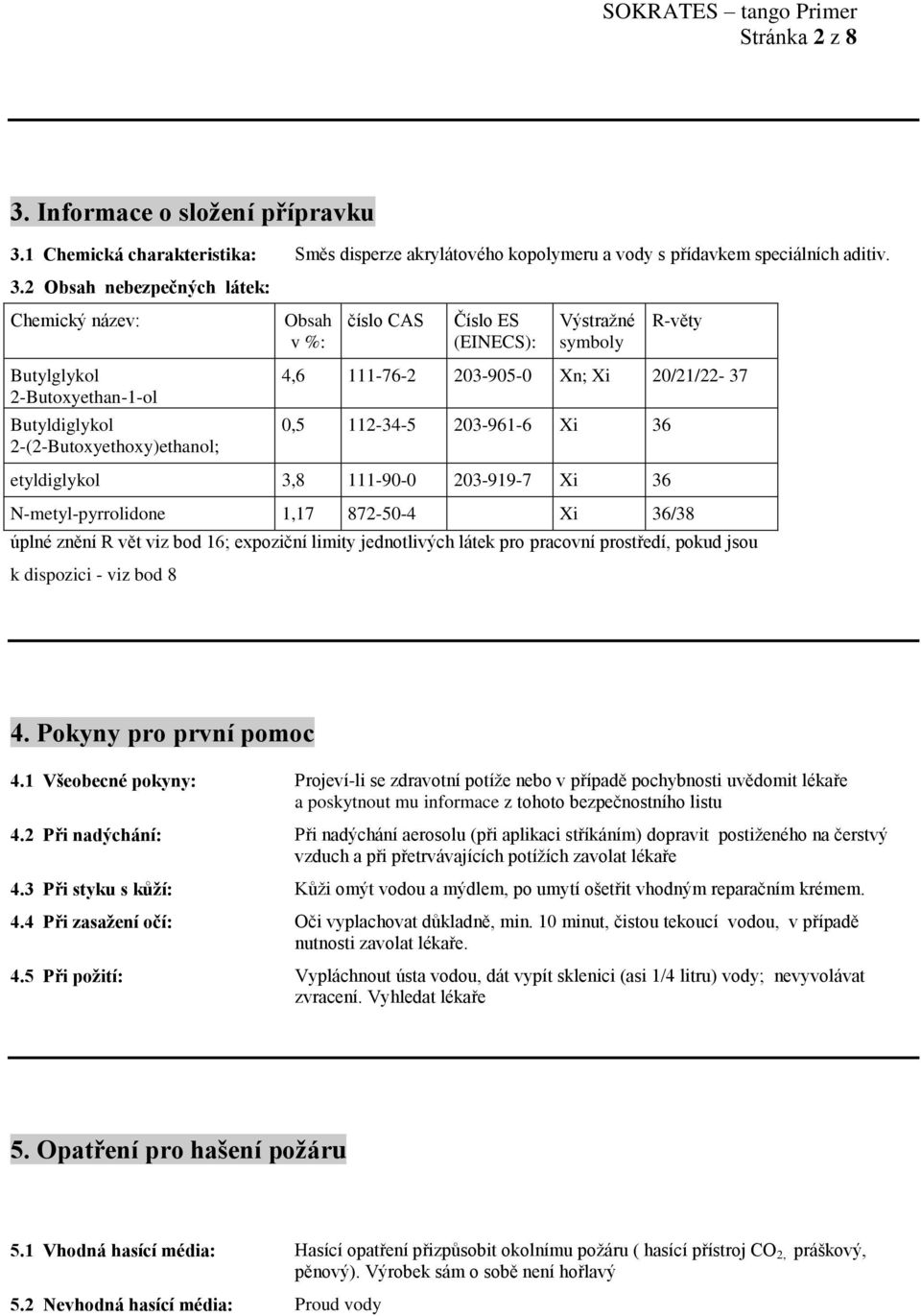 1 Chemická charakteristika: Směs disperze akrylátového kopolymeru a vody s přídavkem speciálních aditiv. 3.