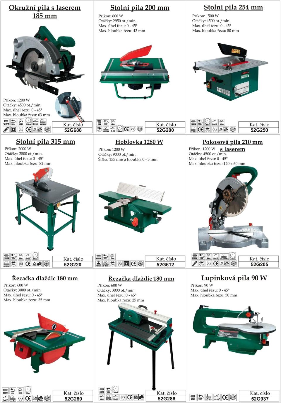 /min. Max. hloubka øezu: 120 x 60 mm 52G220 52G612 52G205 Øezaèka dlaždic 180 mm Øezaèka dlaždic 180 mm Lupinková pila 90 W Otáèky: 3000 ot./min. Max. hloubka øezu: 35 mm Otáèky: 3000 ot.