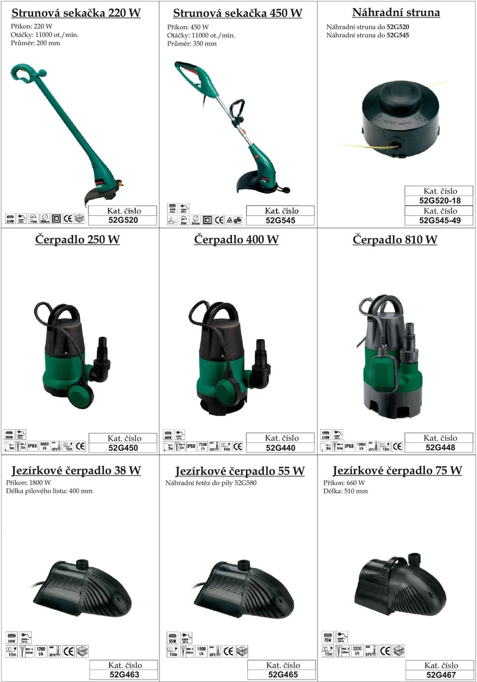 52G520-18 52G545-49 52G450 52G440 52G448 Jezírkové èerpadlo 38 W Jezírkové èerpadlo 55 W Jezírkové èerpadlo 75 W