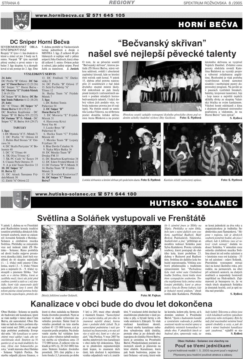 kolo: DC Profin B Orlová - DC Sniper A Horní Bečva 6:12 (21:26) DC Sniper C Horní Bečva - DC Moravia E Frýdek-Místek 2:16 (9:33) DC Sniper B H. Bečva - DC Robini Tomis Palkovice 6:12 (18:28) 25.