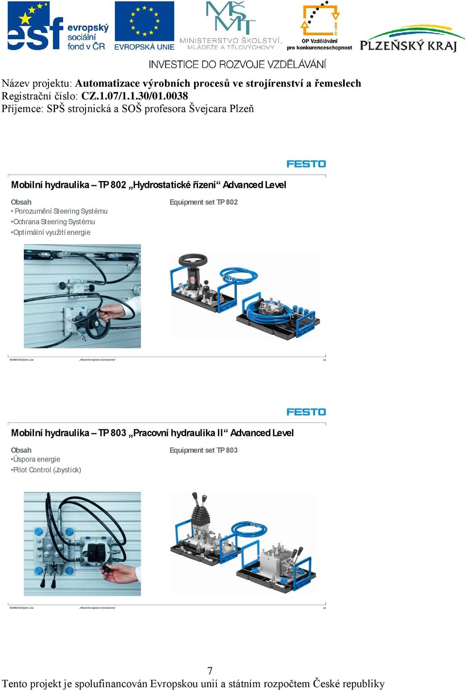 energie Equipment set TP 802 44 Mobilní hydraulika TP 803 Pracovní