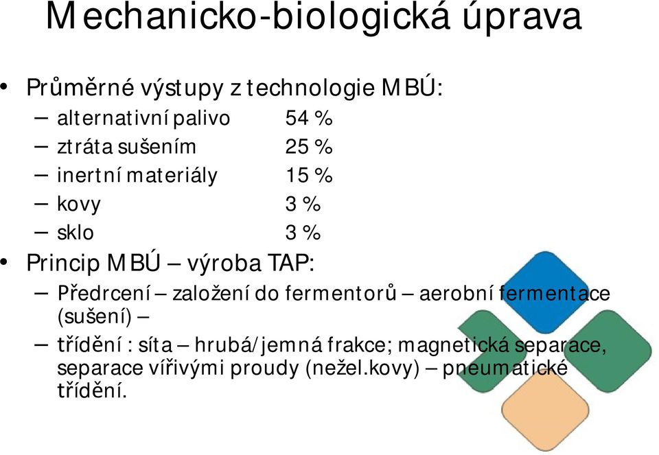 založení do fermentor aerobní fermentace (sušení) íd ní : síta hrubá/jemná