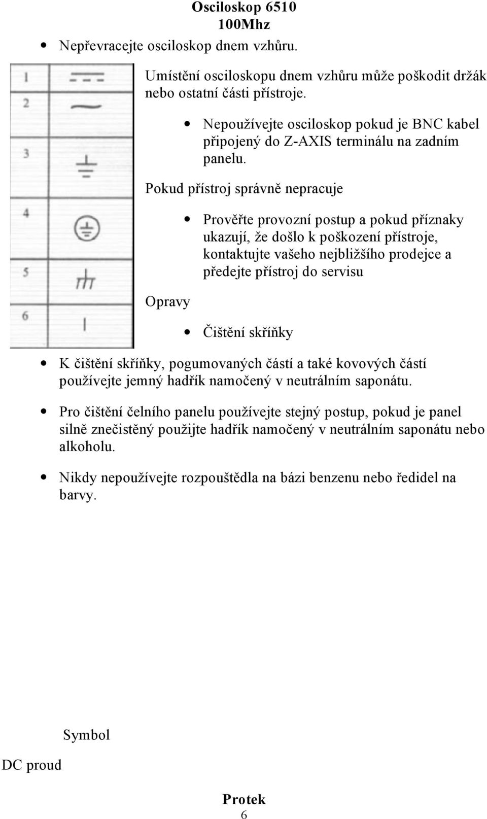 Pokud přístroj správně nepracuje Opravy Prověřte provozní postup a pokud příznaky ukazují, že došlo k poškození přístroje, kontaktujte vašeho nejbližšího prodejce a předejte přístroj do servisu