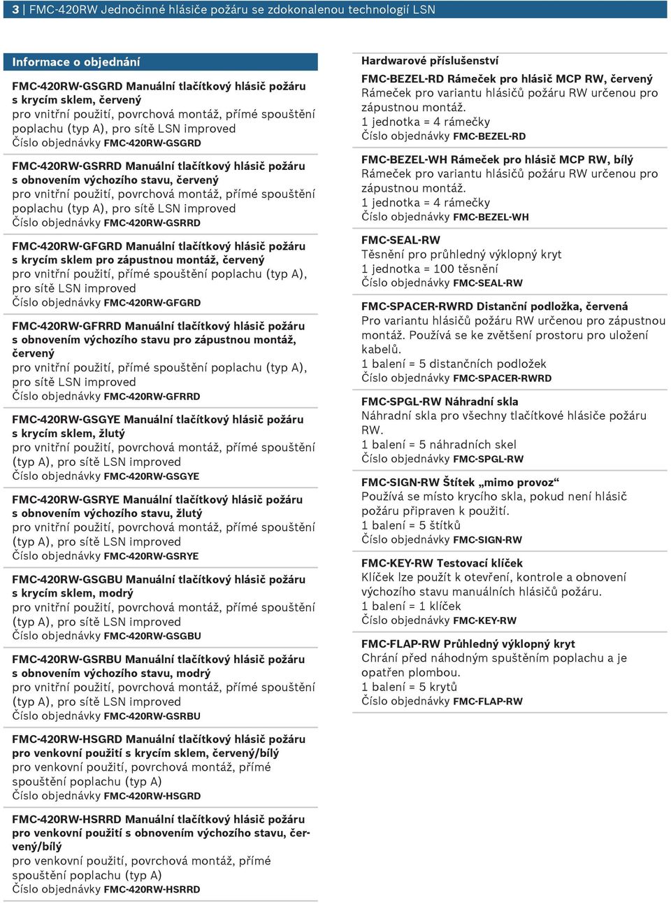 objednávky FMC-420RW-GFGRD FMC 420RW GFRRD požár s obnovením výchozího pro zápstno montáž, pro vnitřní požití, přímé spoštění poplach (typ A), pro sítě LSN improved Číslo objednávky FMC-420RW-GFRRD