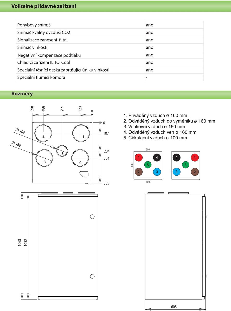 Speciální tlumící komora - Rozměry 4. 1. 1. Přiváděný vzduch ø 160 mm 2.