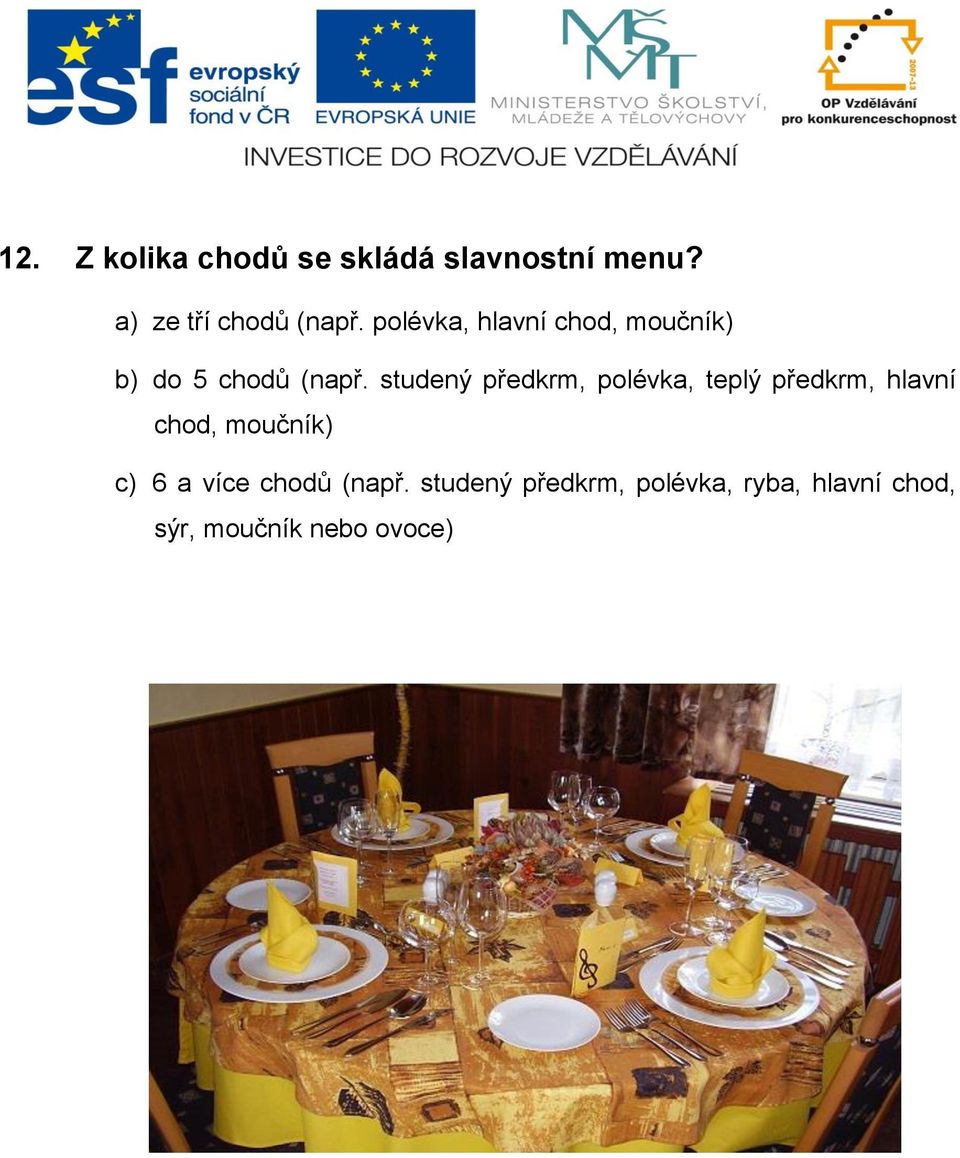 studený předkrm, polévka, teplý předkrm, hlavní chod, moučník) c) 6 a