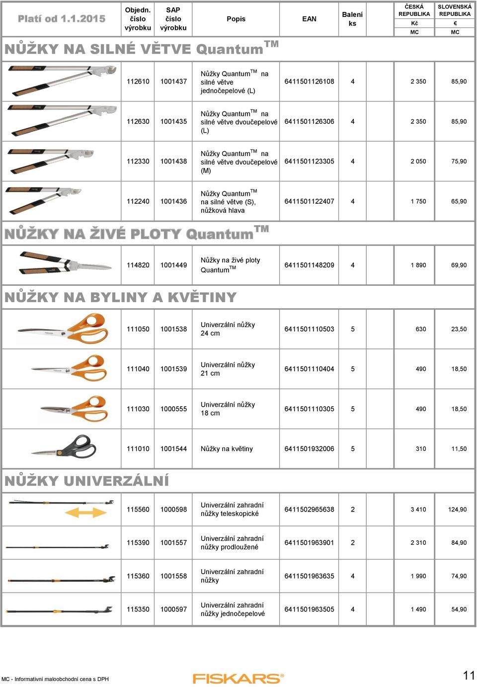 4 1 750 65,90 NŮŽKY NA ŽIVÉ PLOTY Quantum TM 114820 1001449 Nůžky na živé ploty Quantum TM 6411501148209 4 1 890 69,90 NŮŽKY NA BYLINY A KVĚTINY 111050 1001538 Univerzální nůžky 24 cm 6411501110503 5