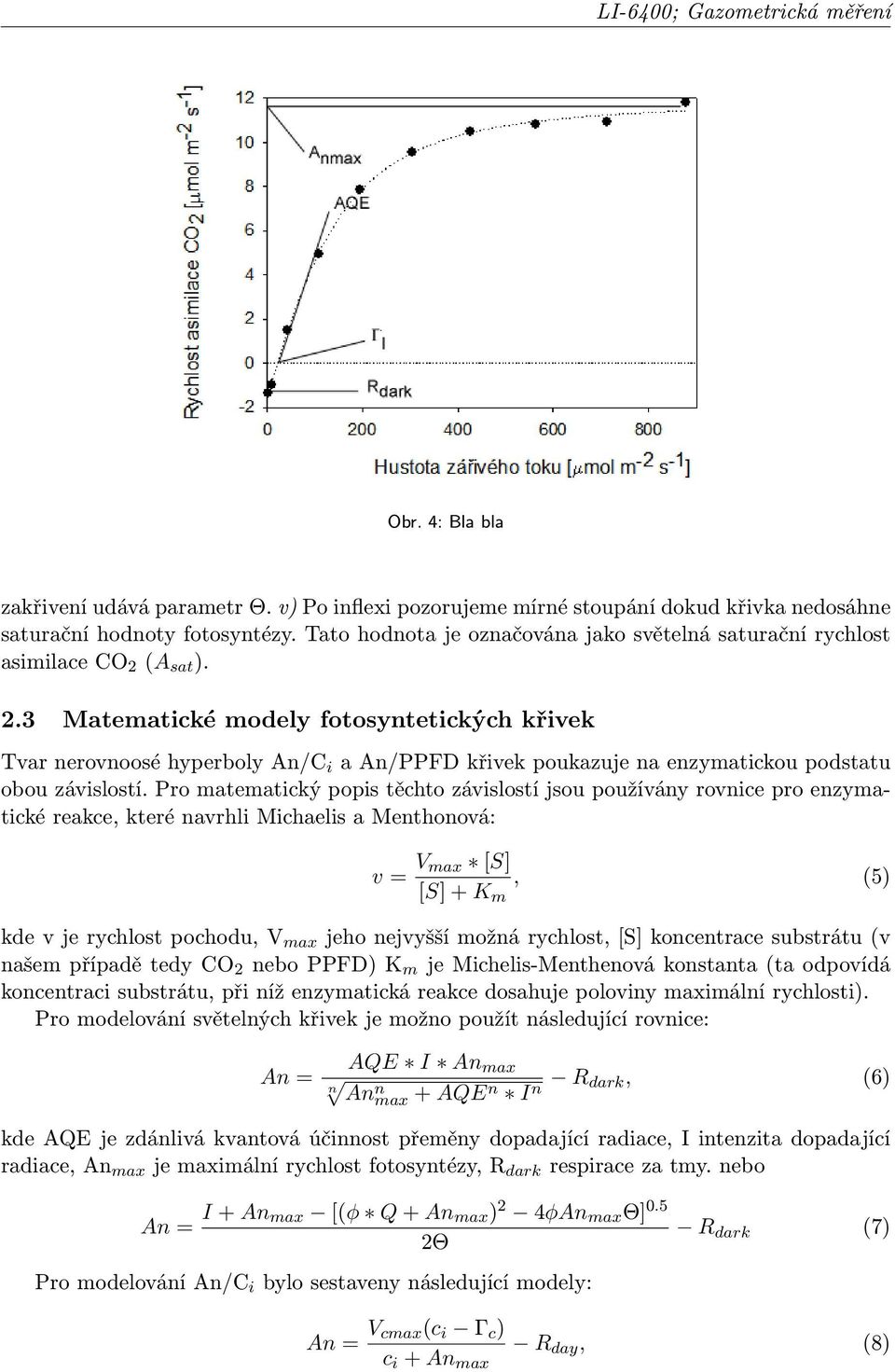 (A sat ). 2.3 Matematické modely fotosyntetických křivek Tvar nerovnoosé hyperboly An/C i a An/PPFD křivek poukazuje na enzymatickou podstatu obou závislostí.