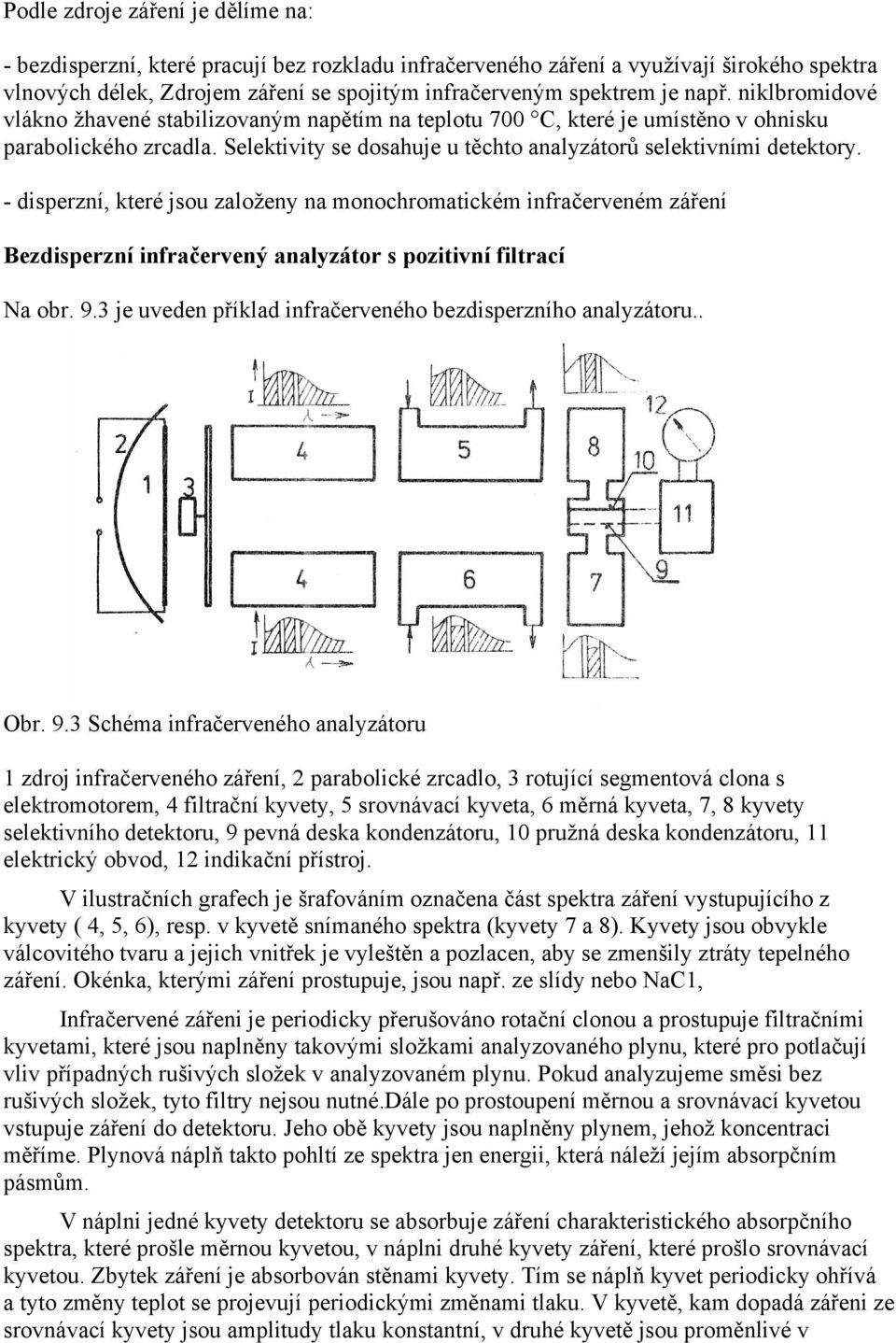 - disperzní, které jsou založeny na monochromatickém infračerveném záření Bezdisperzní infračervený analyzátor s pozitivní filtrací Na obr. 9.