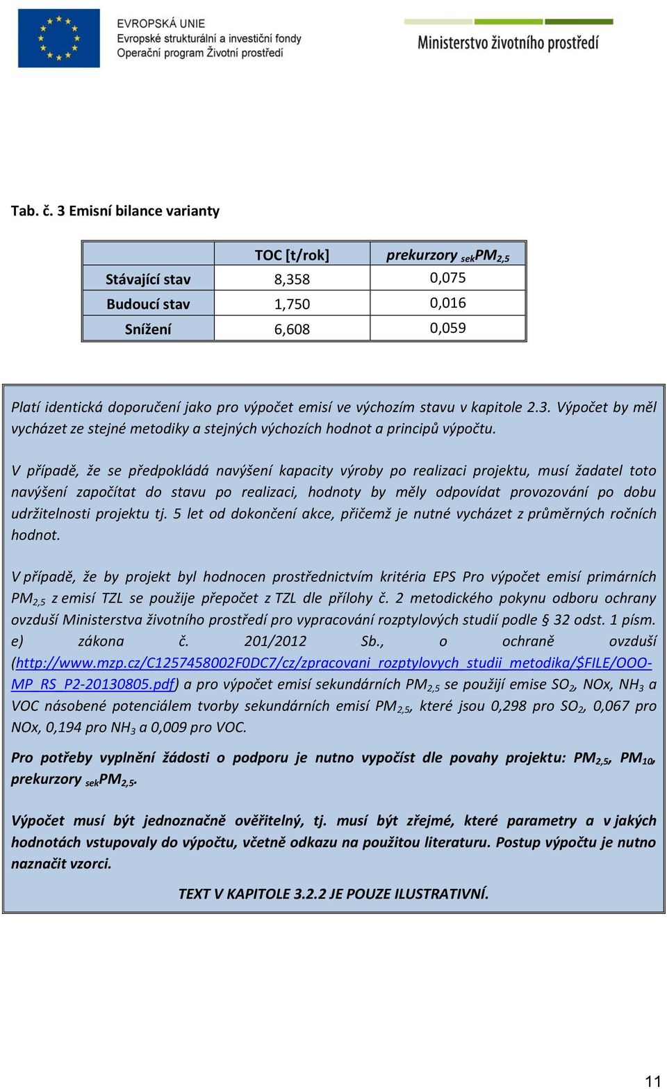 v kapitole 2.3. Výpočet by měl vycházet ze stejné metodiky a stejných výchozích hodnot a principů výpočtu.