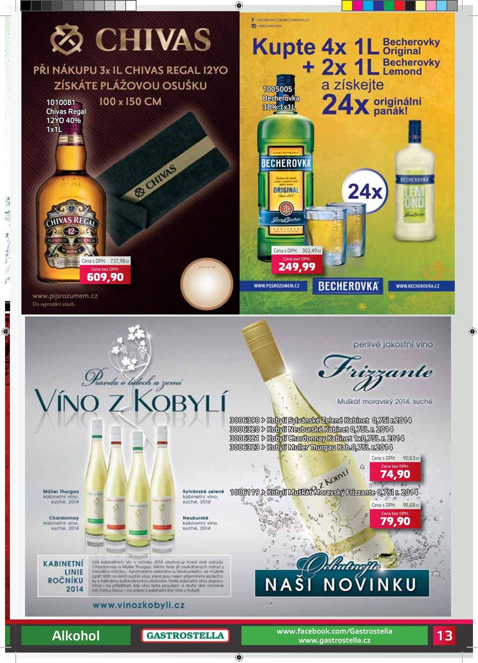 2014 3006321 > Kobylí Chardonnay Kabinet 1x0,75L r. 2014 3006323 > Kobylí Muller Thurgau Kab.