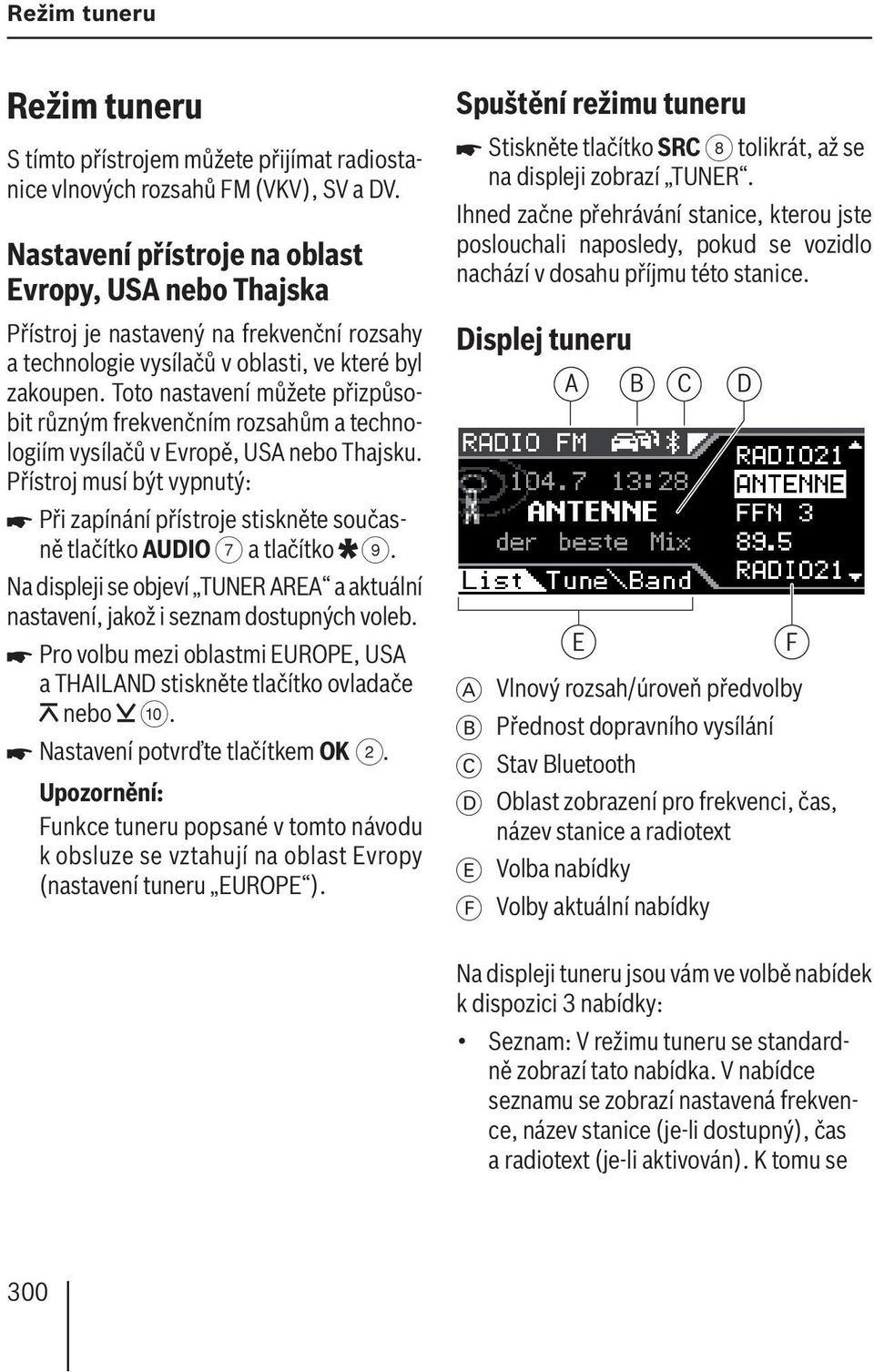 Toto nastavení můžete přizpůsobit různým frekvenčním rozsahům a technologiím vysílačů v Evropě, USA nebo Thajsku.