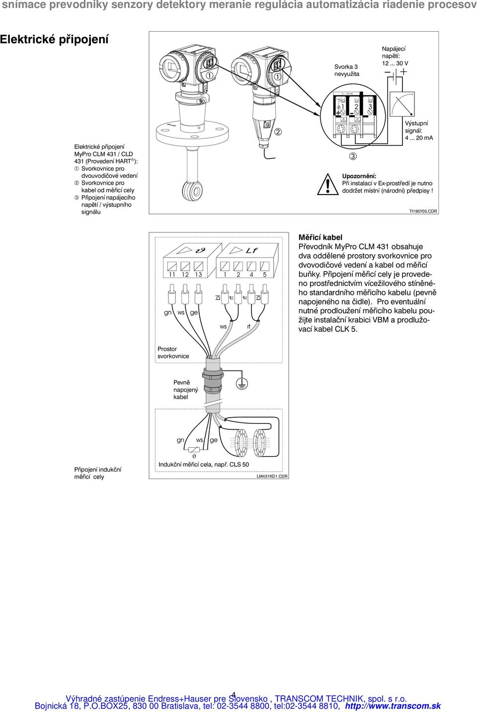 ➁ Test 1 2 3 + ➂ Výstupní signál: 4... 20 ma Upozornění: Při instalaci v Ex-prostředí je nutno dodržet místní (národní) předpisy! TI195Y05.