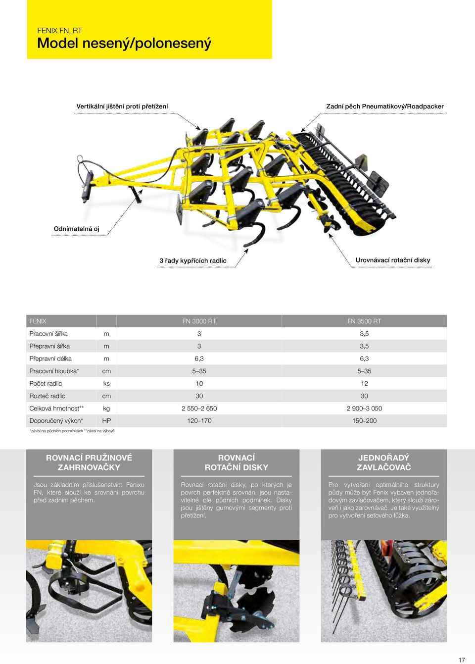 Doporučený výkon* HP 120 170 150 200 *závisí na půdních podmínkách **závisí na výbavě ROVNACÍ PRUŽINOVÉ ZAHRNOVAČKY Jsou základním příslušenstvím Fenixu FN, které slouží ke srovnání povrchu před