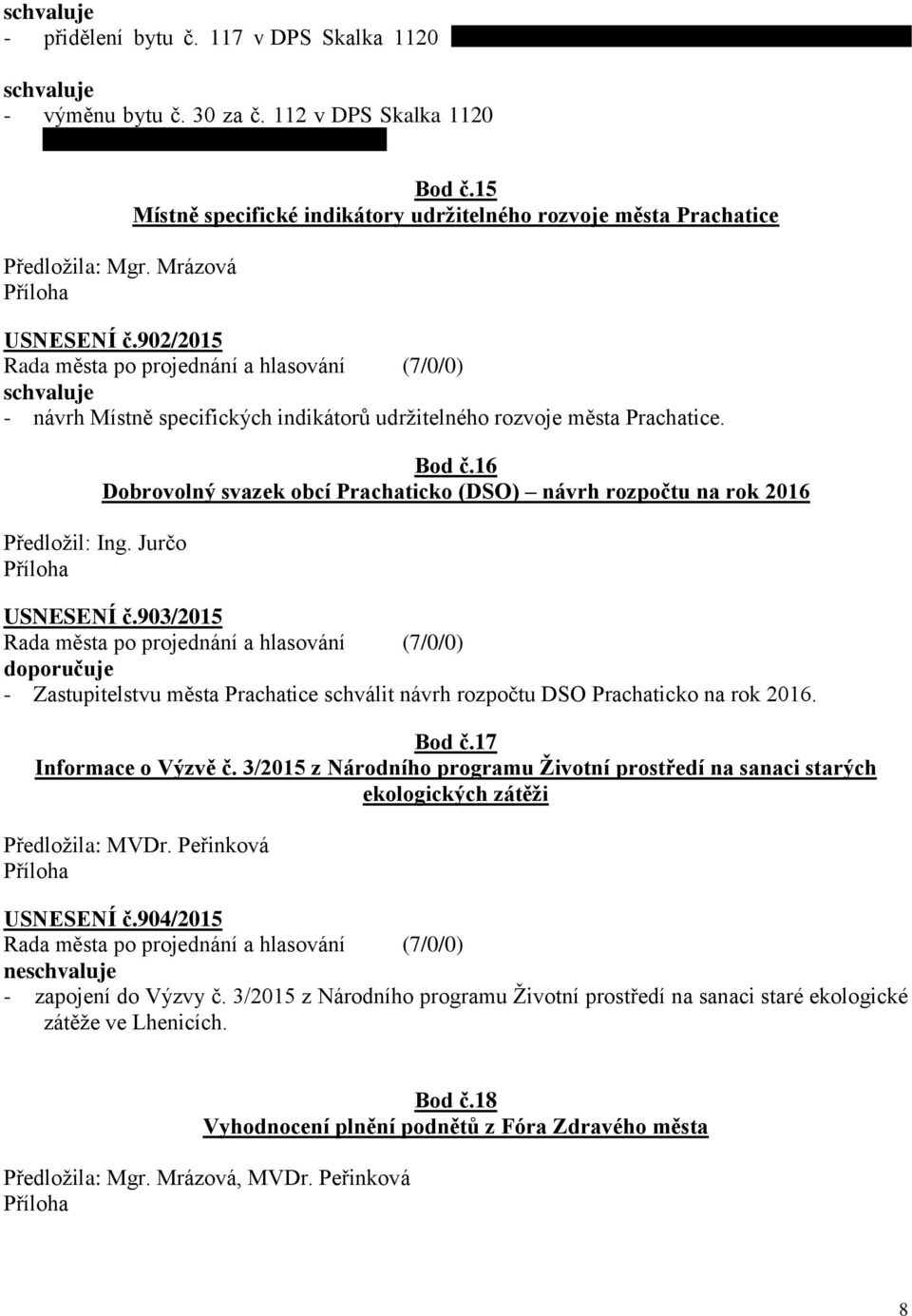 16 Dobrovolný svazek obcí Prachaticko (DSO) návrh rozpočtu na rok 2016 USNESENÍ č.903/2015 doporučuje - Zastupitelstvu města Prachatice schválit návrh rozpočtu DSO Prachaticko na rok 2016. Bod č.