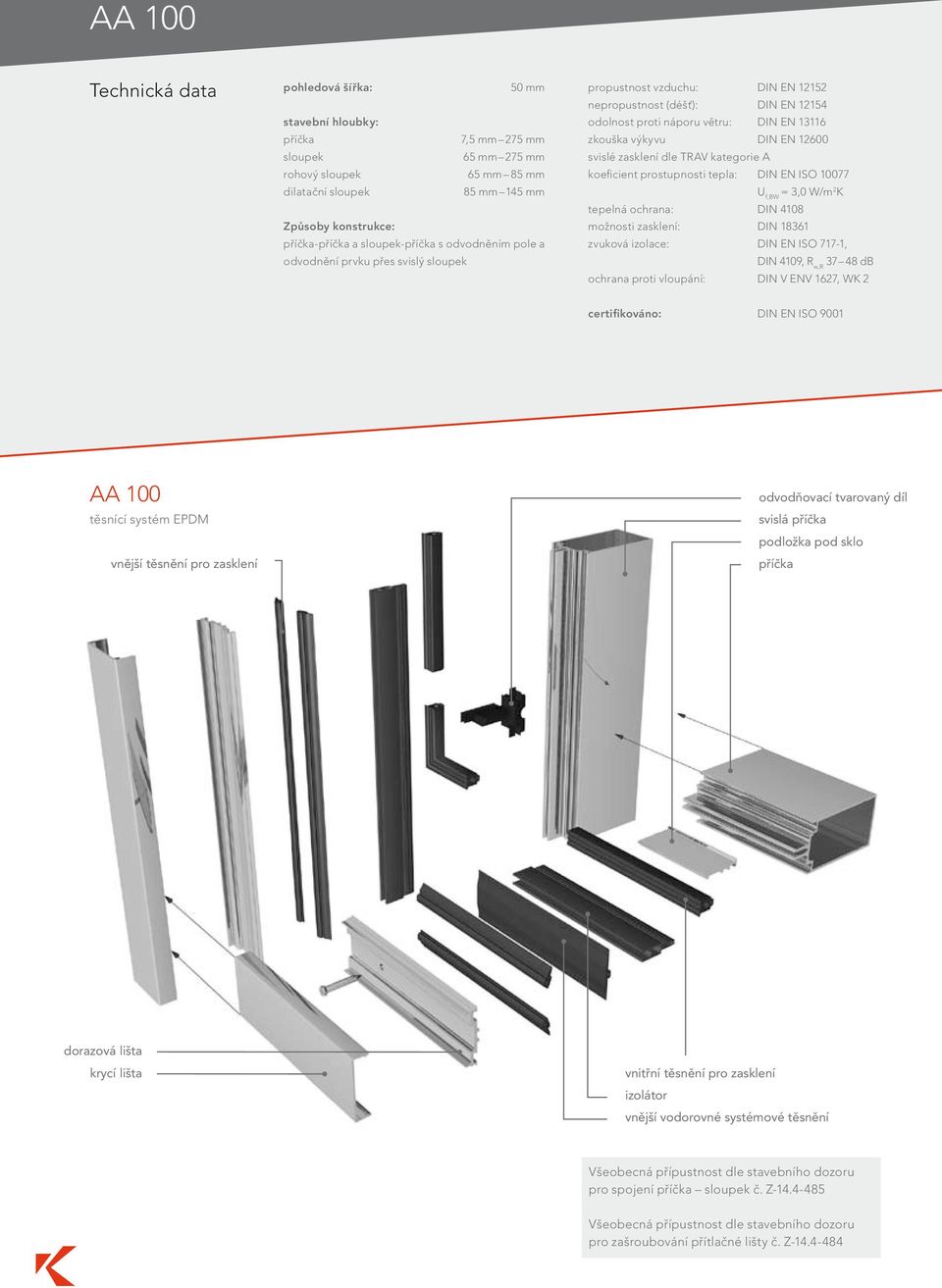 tepla: DIN EN ISO 10077 U f,bw = 3,0 W/m 2 K tepelná ochrana: DIN 4108 možnosti zasklení: DIN 18361 zvuková izolace: DIN EN ISO 717-1, DIN 4109, R w,r 37 48 db ochrana proti vloupání: DIN V ENV 1627,