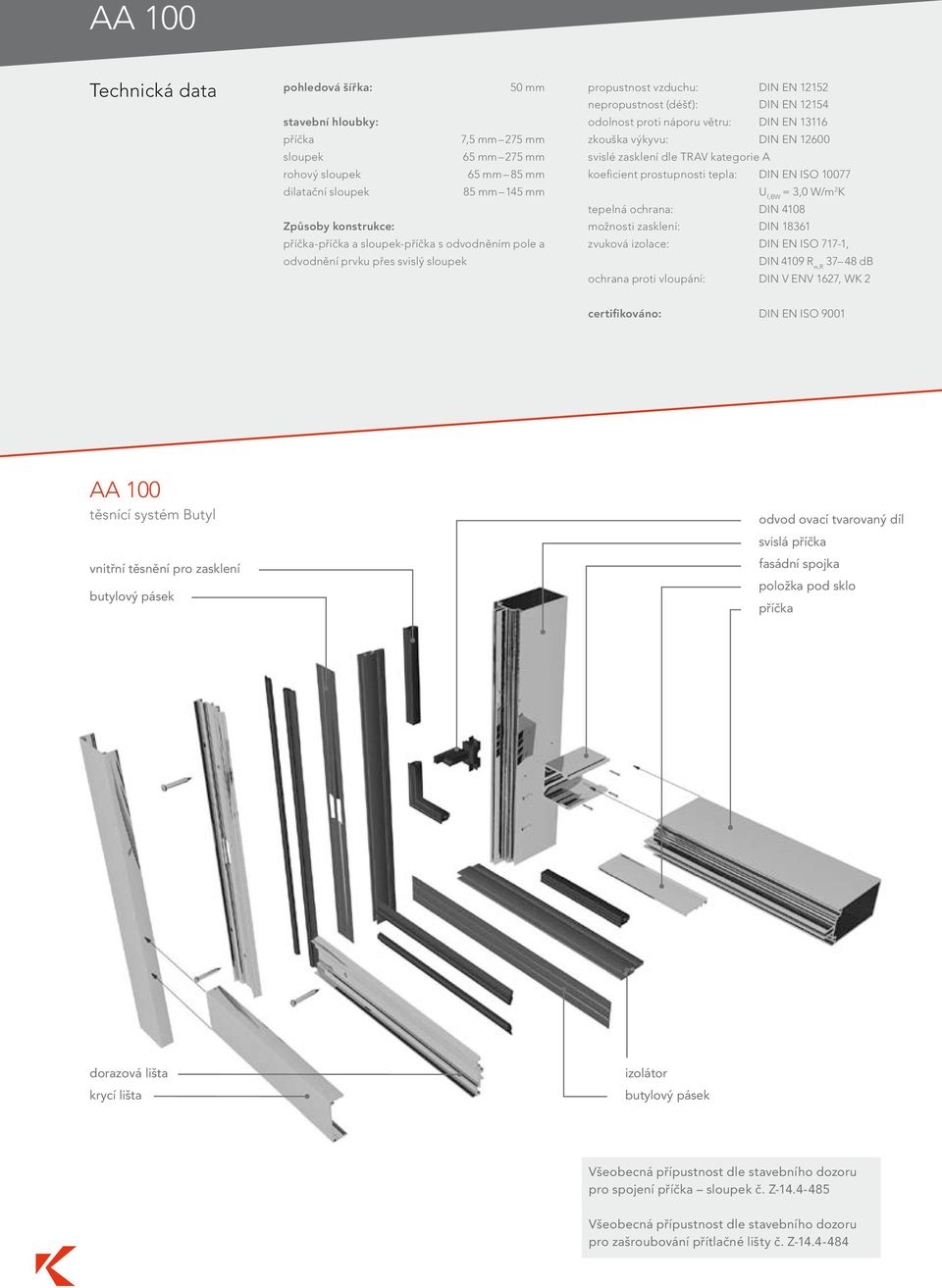 tepla: DIN EN ISO 10077 U f,bw = 3,0 W/m 2 K tepelná ochrana: DIN 4108 možnosti zasklení: DIN 18361 zvuková izolace: DIN EN ISO 717-1, DIN 4109 R w,r 37 48 db ochrana proti vloupání: DIN V ENV 1627,