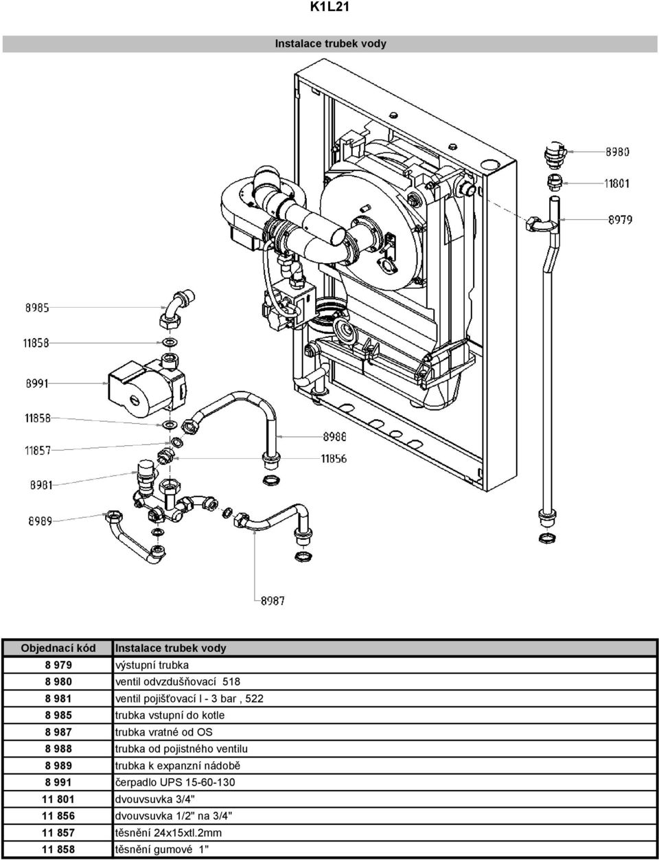 vratné od OS 8 988 trubka od pojistného ventilu 8 989 trubka k expanzní nádobě 8 991 čerpadlo UPS