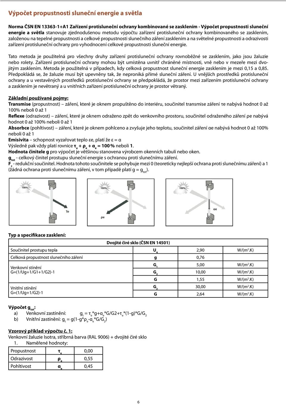 zařízení protisluneční ochrany pro vyhodnocení celkové propustnosti sluneční energie.