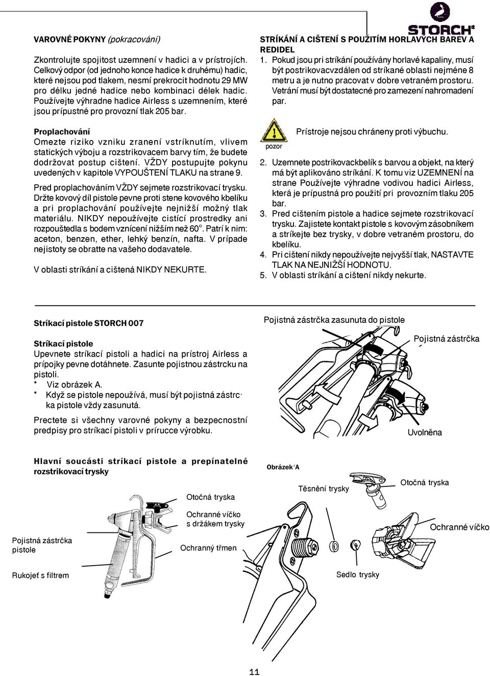 PouûÌvejte v hradne hadice Airless s uzemnenìm, kterè jsou prìpustnè pro provoznì tlak 205 bar.
