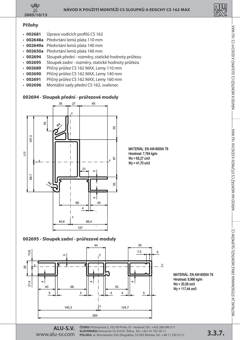 0 mm 009 Montážní sady přední S, svařenec 009 - Sloupek přední - prúřezové moduly 9, 0, R R 0 NÁVOD NA MONTÁŽ S STĹPIKOV A EDSHA MAX NÁVOD K MONTÁŽI S SLOUPKŮ A EDSHY S MAX 0,, 009 - Sloupek zadní -