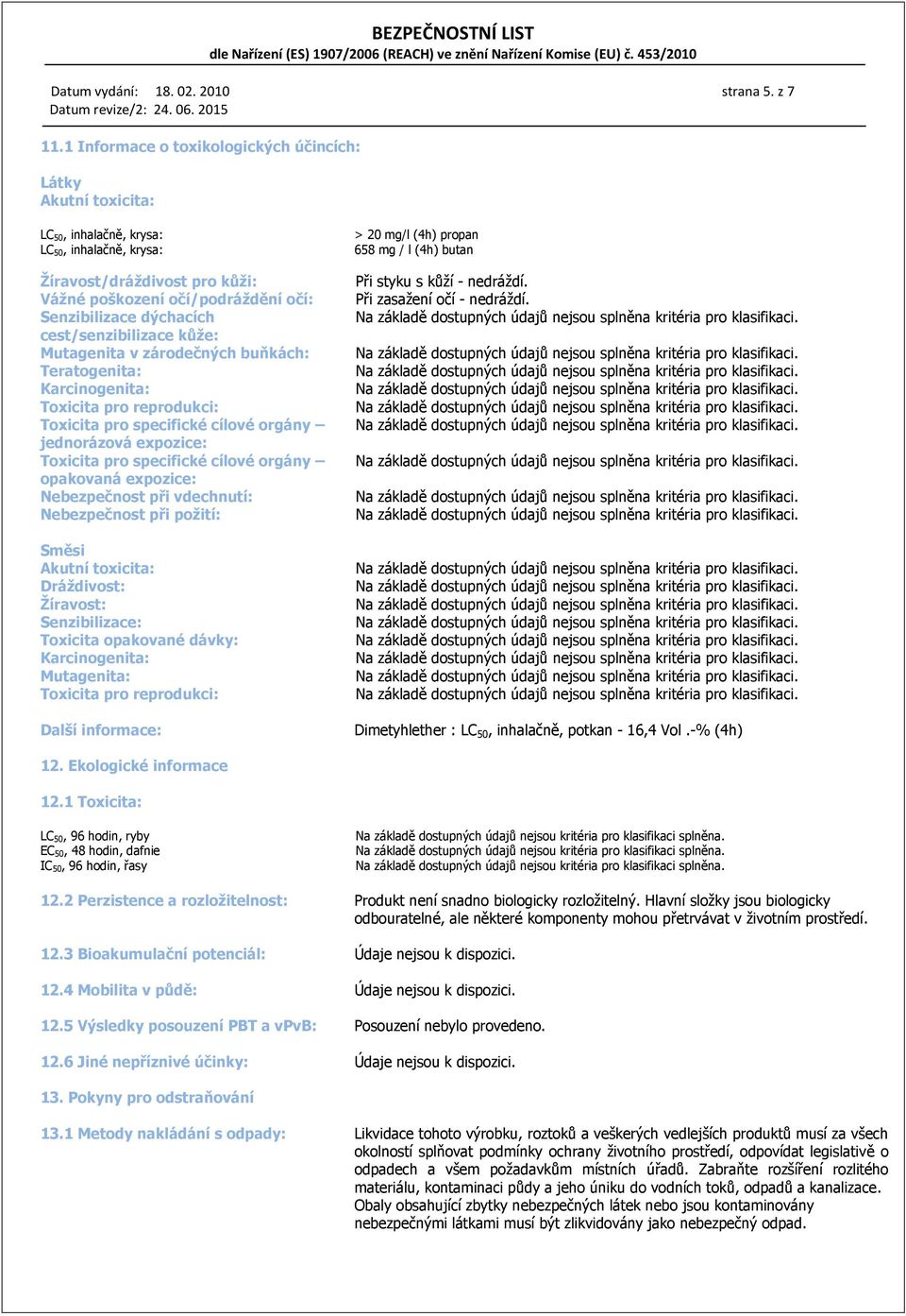 dýchacích cest/senzibilizace kůže: Mutagenita v zárodečných buňkách: Teratogenita: Karcinogenita: Toxicita pro reprodukci: Toxicita pro specifické cílové orgány jednorázová expozice: Toxicita pro
