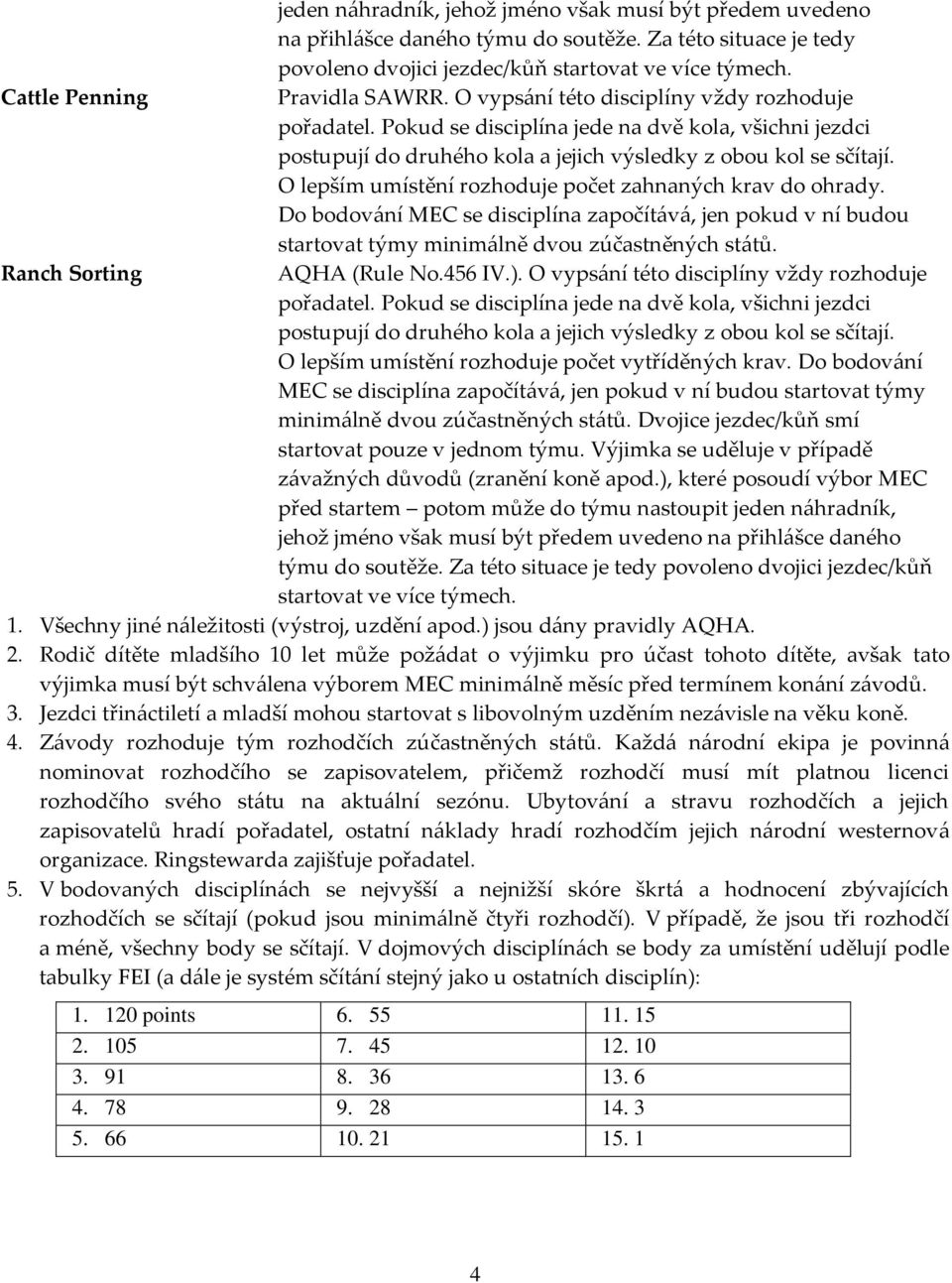 Pokud se disciplína jede na dvě kola, všichni jezdci postupují do druhého kola a jejich výsledky z obou kol se sčítají. O lepším umístění rozhoduje počet zahnaných krav do ohrady.