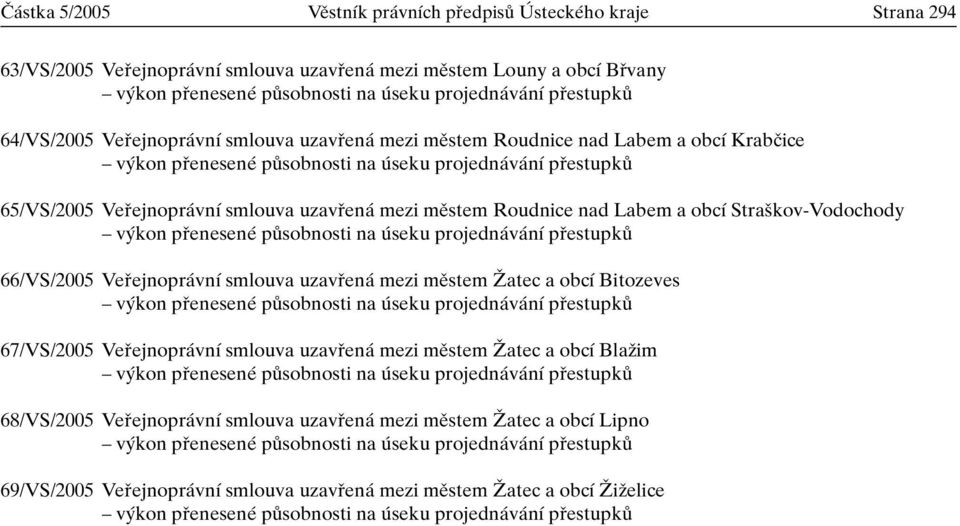 uzavfiená mezi mûstem Roudnice nad Labem a obcí Stra kov-vodochody v kon pfienesené pûsobnosti na úseku projednávání pfiestupkû 66/VS/2005 Vefiejnoprávní smlouva uzavfiená mezi mûstem Îatec a obcí