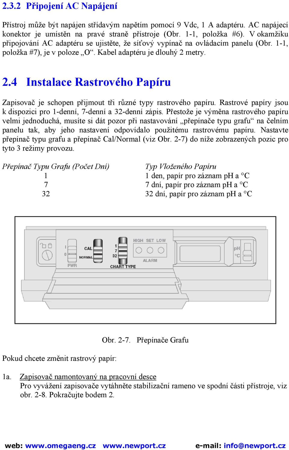 metry. 2.4 Instalace Rastrového Papíru Zapisovač je schopen přijmout tři různé typy rastrového papíru. Rastrové papíry jsou k dispozici pro 1-denní, 7-denní a 32-denní zápis.