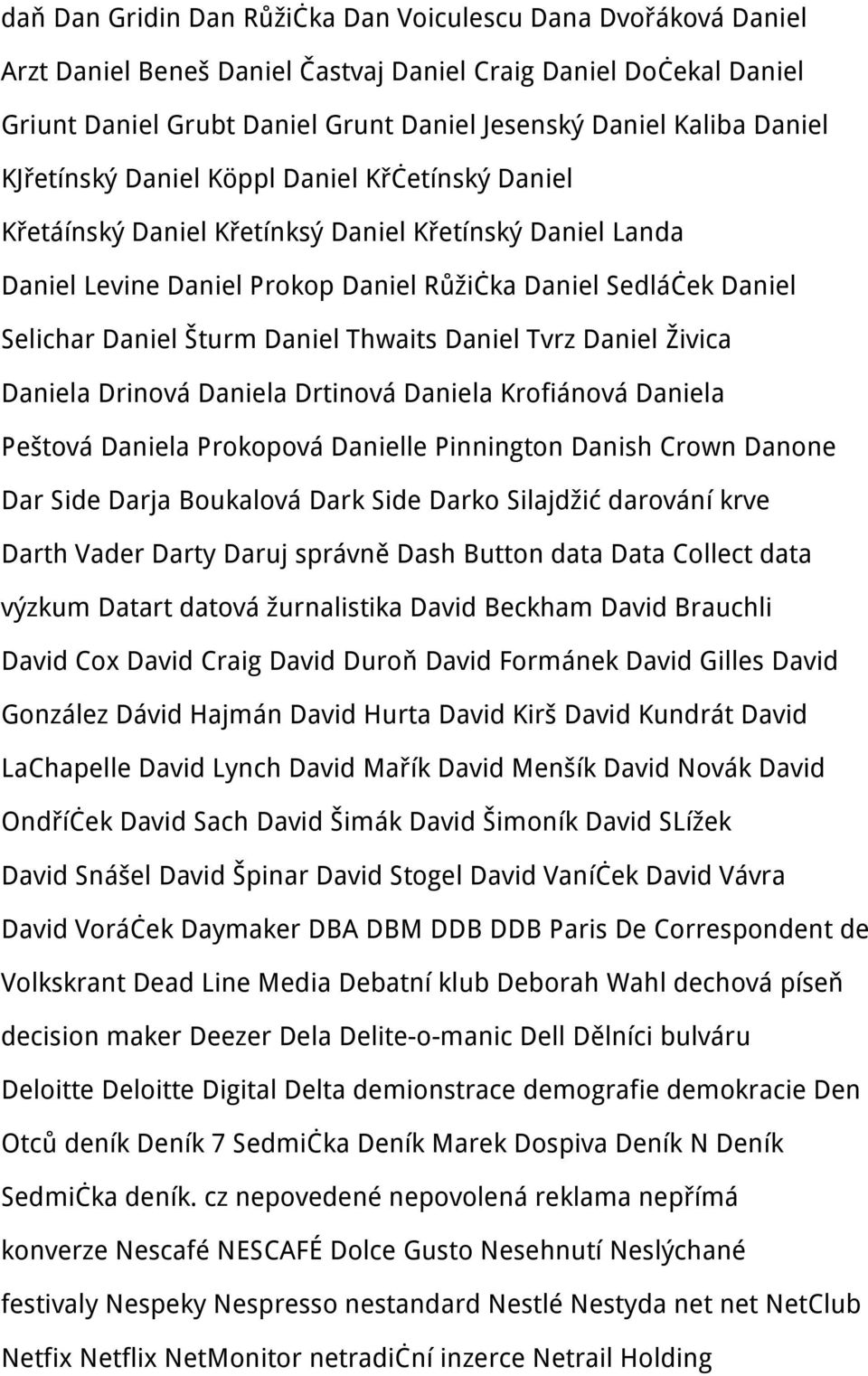 Šturm Daniel Thwaits Daniel Tvrz Daniel Živica Daniela Drinová Daniela Drtinová Daniela Krofiánová Daniela Peštová Daniela Prokopová Danielle Pinnington Danish Crown Danone Dar Side Darja Boukalová